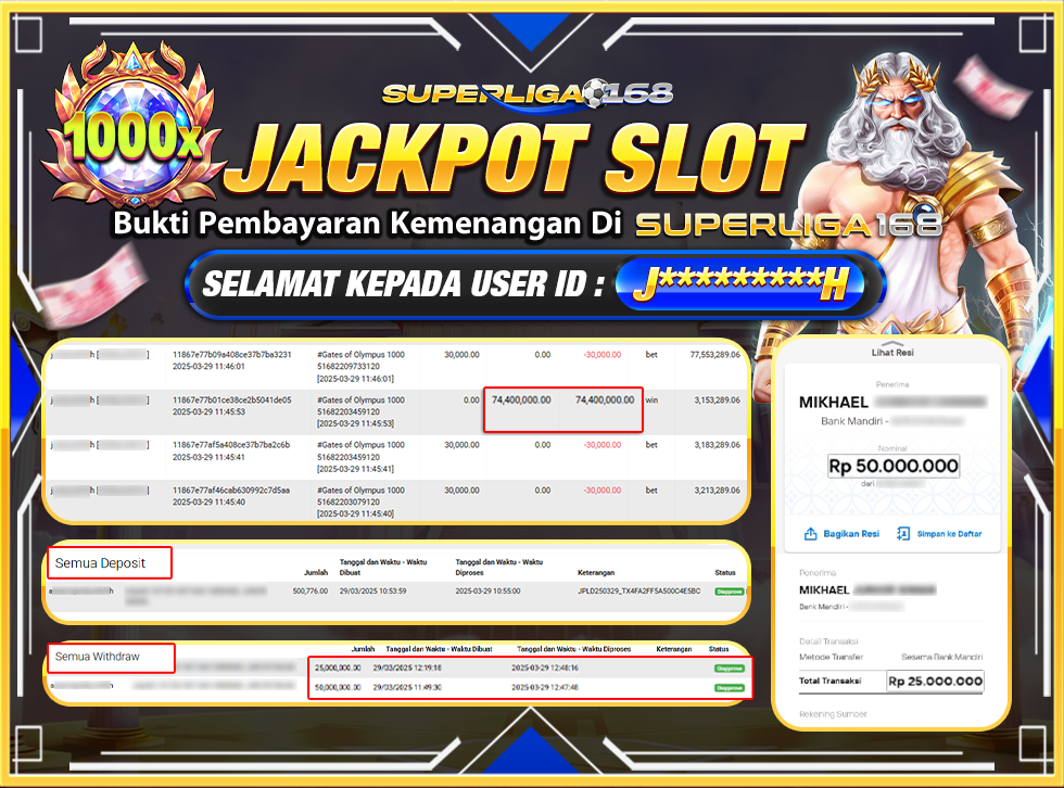 SUPERLIGA168 JACKPOT GATES OF OLYMPUS 1000  Rp.75.000.000,- LUNAS